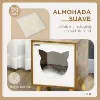 PawHut Caseta de Madera para Gatos Casa para Gatos Interior con Cojín Lavable y Patas Elevadas 34x34x44,5 cm Marrón(m-5)