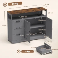 HOMCOM Sideboard Cabinet with Power Outlet, Farmhouse Kitchen Cabinet with 3 Drawers and Open Shelf, Grey(m-3)