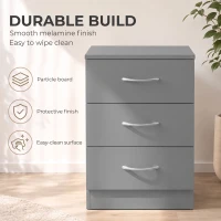 HOMCOM Three-Drawer Simple Bedside Table - Grey(m-6)