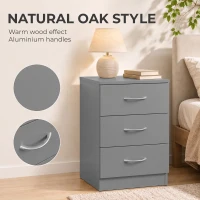 HOMCOM Three-Drawer Simple Bedside Table - Grey(m-5)