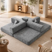 HOMCOM Canapé Convertible 3 Places Compressé 5 en 1, Canapé-Lit en Chenille 205cm, Assise Profonde, 2 Coussins, Gris(m-9)