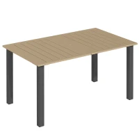 Outsunny Mesa de Jardín Rectangular de Acero 150x90x73 cm para 6 Personas con Orificio para Sombrilla Diseño con Lamas Marrón(m-1)