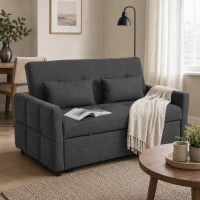 HOMCOM Canapé Convertible 2 Places 3 en 1, Canapé-Lit Clic Clac 160 cm, Dossier Réglable, Assise Large, 2 Oreillers, Gris Foncé(m-14)