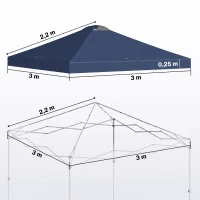 Outsunny Pavillon-Dach Ersatz UV50+ wasserfest mit 8 Abflusslöchern 3 x 3 m, Blau(m-3)