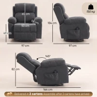 HOMCOM Sillón relax para TV, sillón de masaje giratorio 360° con calor y vibración, efecto chenilla, Gris oscuro(m-3)