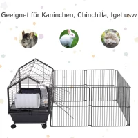 Pawhut Kleintierkäfig mit Freigehege inkl. Zubehör 88 cm x 128,5 cm x 56 cm  4 Rollen Schwarz Metall Polypropylen(m-5)