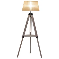HOMCOM Lámpara de Pie con Trípode Regulable en Altura para Oficina y Hogar Estante Pequeño para Almacenaje Base Estable 63x63x110-150 cm Beige(m-1)