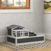 PawHut Schuldkrötenhaus, 2 Ebenen, für drinnen und draußen, Balkon, Tannenholz, Grau(m-2)