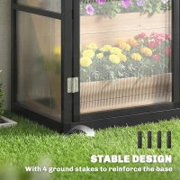 Outsunny 4 x 2ft Polycarbonate Greenhouse, Quick Setup, Lean-to Green House with 2 Hinged Doors, Top Vent, Black(m-8)