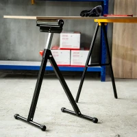 HOMCOM Soporte de Rodillo Plegable y Ajustable en Altura de 68-110 cm con Manivela de Bloqueo Carga Máx. 60kg / 90kg Caballete Telescópico Negro y Plata(m-2)