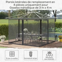 Outsunny Moustiquaires pour tonnelle barnum pavillon de jardin 3 x 4 m - lot de 4 moustiquaires zippées + crochets d'attaches(m-4)