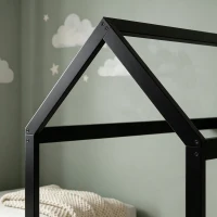 HOMCOM Single Bed Frame, House-Scandinavian-Style Wooden Bed Frame for 90W x 190D cm Mattress, Black(m-10)