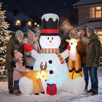 Outsunny Om de zăpadă gonflabil de Crăciun cu 2 reni, 215 cm, pentru exterior, cu LED-uri și husă(m-2)