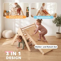 AIYAPLAY Houten klimset voor kinderen met driehoeksladder en dubbelzijdige glijbaan, voor kinderen van 18-48 maanden(m-4)