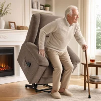 HOMCOM Elektrischer Aufstehsessel, bis 150° verstellbar, breite Armlehnen, 8-Punkt-Massage, beheizt, Braun(m-2)