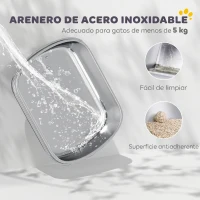 PawHut Arenero para Gatos de Acero Inoxidable con Tapa Bolsa Desodorizante Pala Fácil de Limpiar 52,4x41,3x39,9 cm Gris Oscuro(m-4)