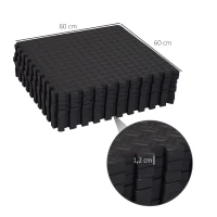 HOMCOM Esterillas Puzzle de Fitness de 6 Piezas 60x60x1,2 cm Esterilla Protectora de Suelo con Bordes de Espuma EVA de 2,16 m² para Ejercicio Gimnasio Juego Negro(m-3)