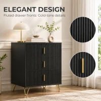 HOMCOM Modern 3-Drawer Dresser, Fluted Bedroom Dresser Chest of Drawers with Metal Legs and Steel Handles for Bedroom, Black(m-5)