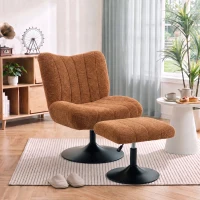 HOMCOM Fauteuil de Salon avec Repose-Pied Réglable, Fauteuil d'Appoint Capitonné en Velours Effet Motifs Gouttes d'Eau, Marron(m-11)