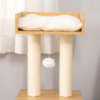 PawHut Árbol para Gatos de 2 Niveles con Cueva Cama Superior Postes Rascadores de Sisal Natural Cojines Lavables y Bola de Juguete 35x35x81 cm Roble y Blanco(m-8)
