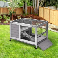 PawHut Kooi voor kleine dieren met Wielen Kooi voor kleine dieren Caviahok Cavia Kooi Kooi voor kleine dieren Dennenhout Grijs 90 x 53 x 59 cm(m-2)