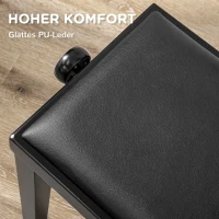 HOMCOM pianobank, pianostoel, in hoogte verstelbaar, elegant hoogglans, synthetisch leer+rubberhout, zwart, 63 x 33 x 56 cm(m-6)