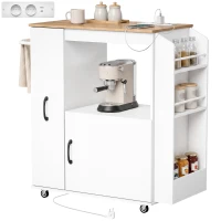 HOMCOM Carrello da Cucina con Presa di Corrente, Portaspezie e Armadietto, 80x40x88 cm, Bianco(m-11)