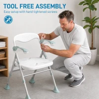 HOMCOM Tabouret de Douche Pliable, Hauteur Réglable à 5 Niveaux, Pieds Antidérapants en TPR, Aluminium, 51,5x61,5x74,5cm, Blanc(m-8)
