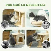 PawHut Árbol para Gatos Altura 66 cm Torre para Gatos con Cama Cueva Plataforma Bola Colgante y Poste de Yute Beige(m-6)