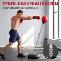 SPORTNOW Bokszak met standaard, in hoogte verstelbare bokszakset 125-145 cm, vrijstaande speedball met handschoenen en pomp(m-7)