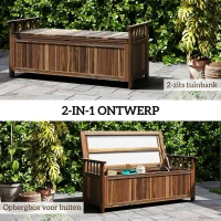 Outsunny 2-Zits Tuinbank van Hout met Weerbestendige Zitting, Tuinmeubilair met Opbergruimte en Armleuningen 128,5 x 56 x 53,5cm, Verkoold(m-4)