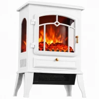 HOMCOM Elektrokamin freistehend mit 3-Seiten-Panorama, elektrischer Kamin, 39x24x57 cm Weiß(m-12)