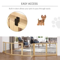 PawHut Barrera de Seguridad para Perros Plegable de Madera para Escaleras y Puertas con Soporte de Pie 432x36x70 cm Natural(m-8)