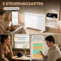 HOMCOM Smart-Panelheizung 1500 W, freistehend/Wandmontage, Elektroheizung mit 7-Tage-Timer, Fenstererkennung, Frostschutz, Weiß(m-5)