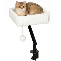 PawHut Katzen-Schreibtischbett, Katzenbett für Schreibtisch mit 360°Drehung, Hängeball verstellbare Klemme für Katze unter 6 kg(m-12)