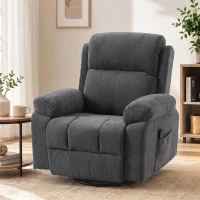 HOMCOM Poltrona Relax Poltrona de TV Giratória 360° Poltrona de Massagem com Aquecimento Massagem Acabamento Chenille Cinza Escuro(m-4)