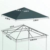 Outsunny 3 x 3 m Gazebo Canopy Replacement Cover, Garden Gazebo Roof Replacement, TOP COVER ONLY, Charcoal Green(m-3)