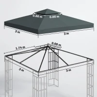 Outsunny Gazebo Roof Replacement, for 3 x 3(m) Frames - Grey(m-3)