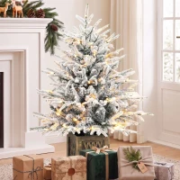 HOMCOM 90 cm Prelit Flocked Table Christmas Tree, Artificial Christmas Tree with 70 Warm White LED Lights, 488 Tips, Green(m-14)