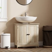 HOMCOM Mueble Bajo Lavabo para Baño con 2 Puertas, Estante Regulable, para Lavabos con o sin Columna, 60x30x60 cm, Efecto Madera Gris(m-2)