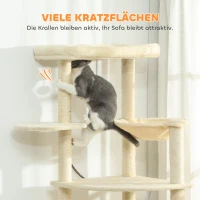 PawHut 2 meter hoge krabpaal voor 2-3 katten, krabpalen, holen, hangmat, verstopplekken, meerlaagse uitvoering, sisal, hout, pluche, Beige(m-7)