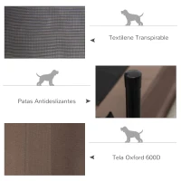 PawHut Cama Elevada para Perros Gatos Portátil Cama para Mascotas con Zona de Malla Transpirable y Tela Oxford para Interior Exterior 76x61x18 cm Marrón(m-5)