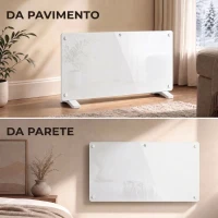 HOMCOM Stufa Elettrica 2000W Termoconvettore da Parete e Terra, Compatibile con Alexa e Google Home, Bianco(m-7)