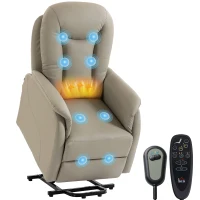 HOMCOM Fauteuil Releveur Électrique Massage Vibration et Chaleur, Fauteuil Relax Électrique en PU, Dossier Inclinable, Gris(m-1)
