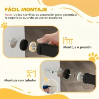 PawHut Barrera de Seguridad Extensible con Cierre Automático y Sistema de Doble Bloqueo Metal 74-147,5x76,2 cm Negro(m-7)