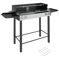 Outsunny Barbecue charbon de bois BBQ avec grille de gril à 3 niveaux et étagères latérales pliables, 118 x 32 x 90 cm, noir