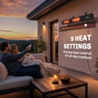 Outsunny 3000 W Electric Infrared Patio Heater, Wall Mounted IP65 Garden Heater with 9 Heat Settings, 24 H Timer, Black(m-5)