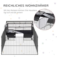 Pawhut Kleintierkäfig mit Freigehege inkl. Zubehör 88 cm x 128,5 cm x 56 cm  4 Rollen Schwarz Metall Polypropylen(m-4)