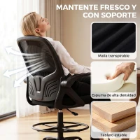 HOMCOM Silla de Dibujo con Reposapiés Soporte Lumbar Ajustable y Reposabrazos Abatibles, Negro(m-7)