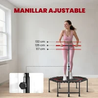 SPORTNOW Trampolín de Fitness 114x114x132 cm con Mango Ajustable de 3 Niveles y Marco de Acero Rojo(m-4)